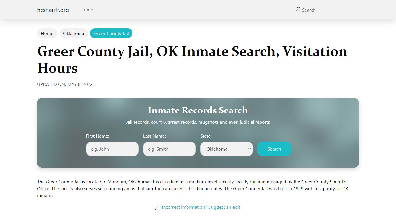 Greer County Jail, OK Inmate Search, Visitation Hours